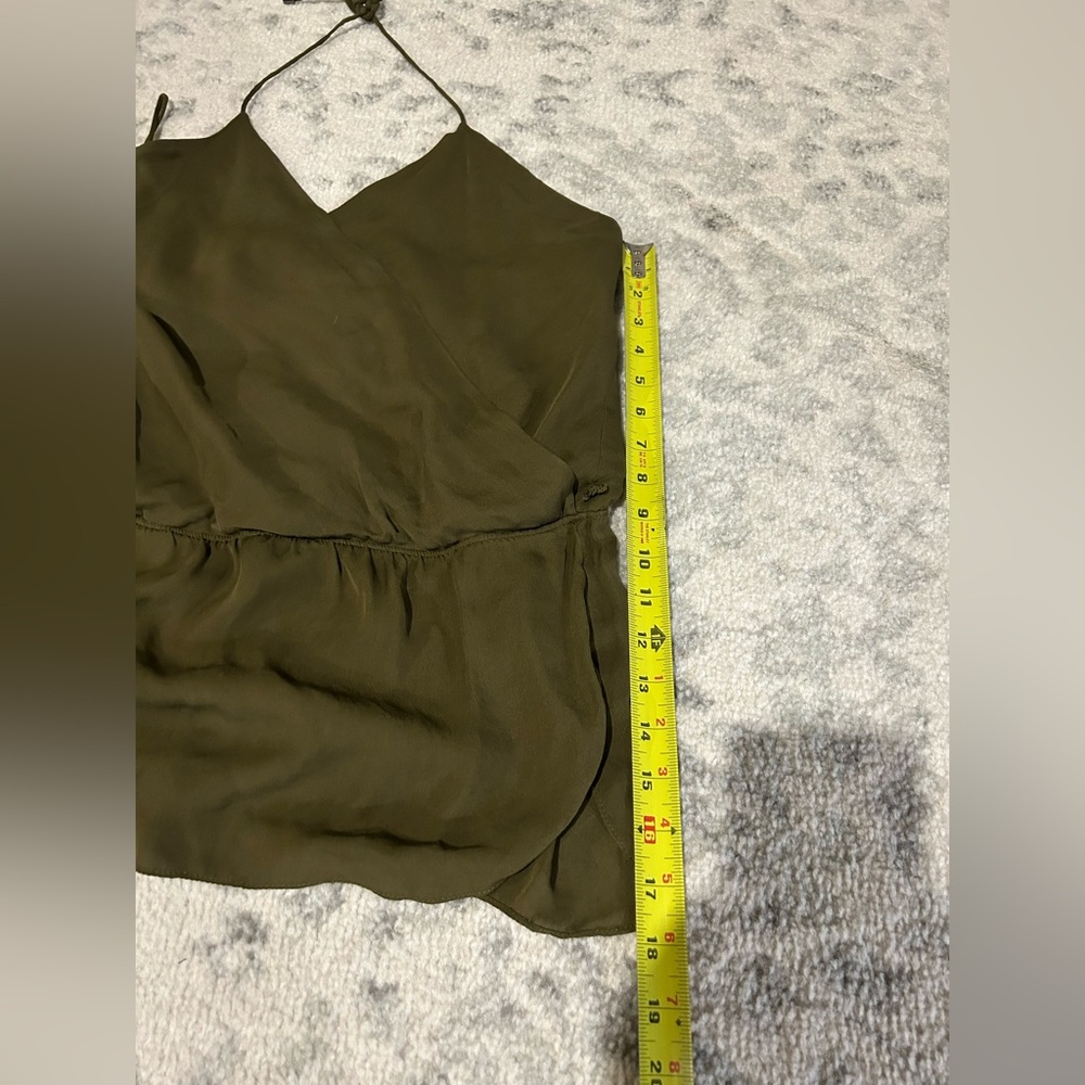 Olive green Silk Halter Tie Top with silk Belt Medium Haute Hippie - Picture 9 of 11